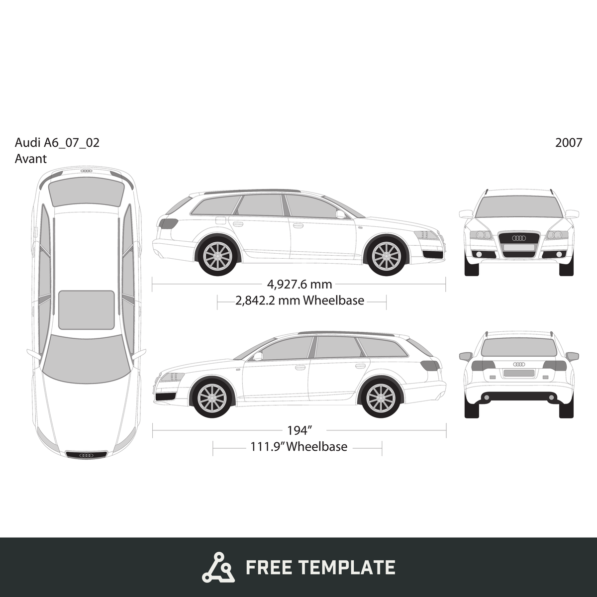 2007 Audi A6 free vector vehicle wrap template - GravBase