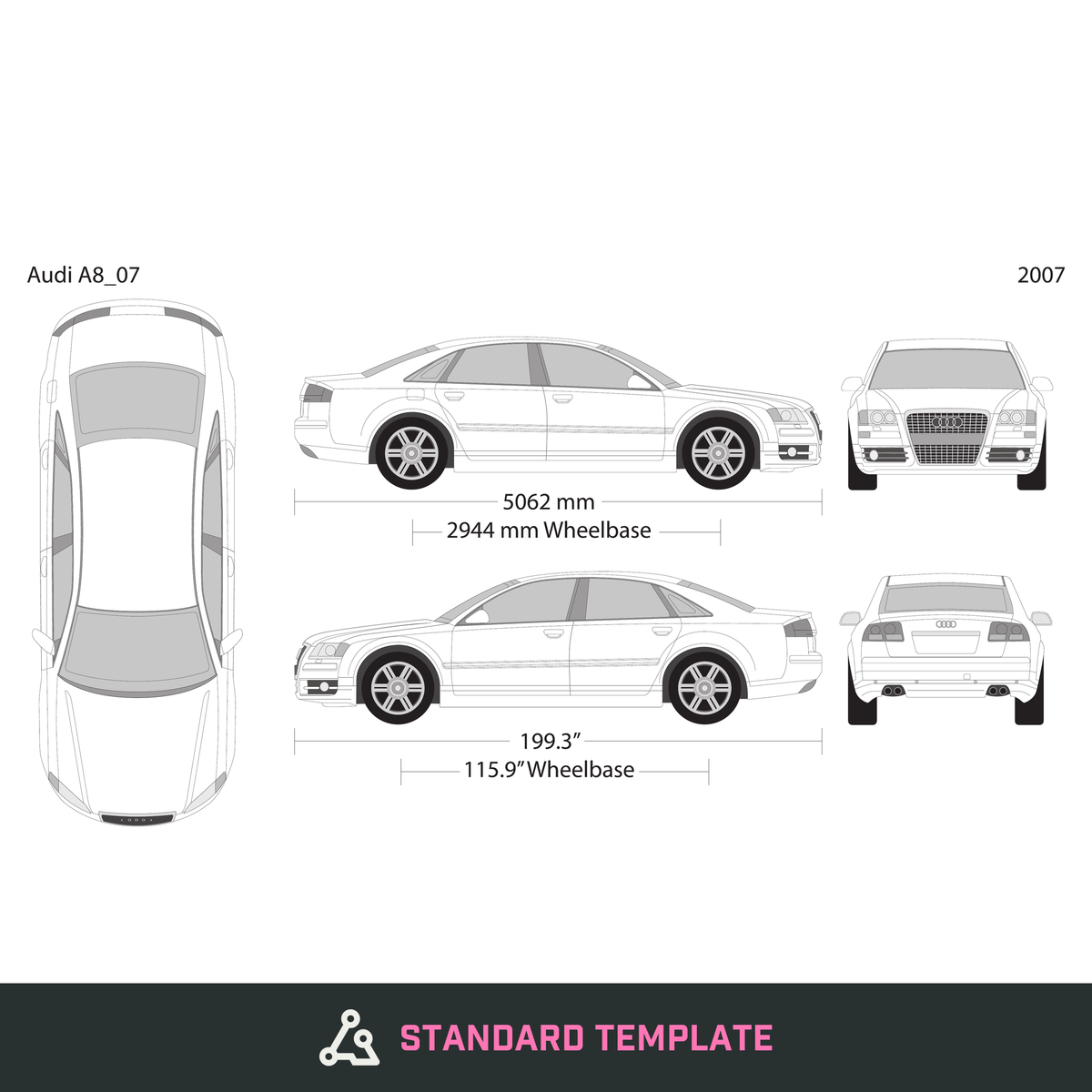 2007 Audi A8 vector wrap template, Design-Ready PDF - GravBase