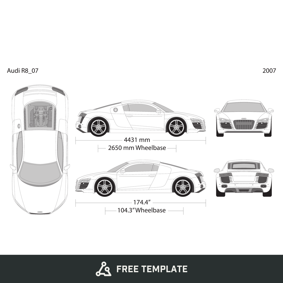 2007 Audi R8 free vector vehicle wrap template - GravBase