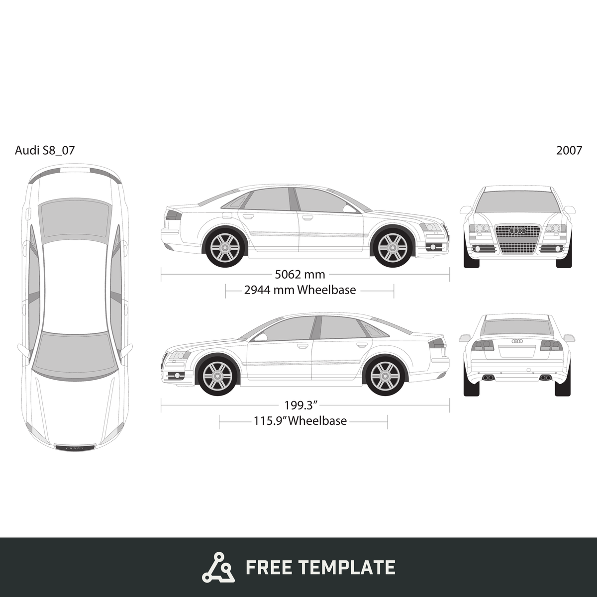 2007 Audi S8 free vector vehicle wrap template - GravBase