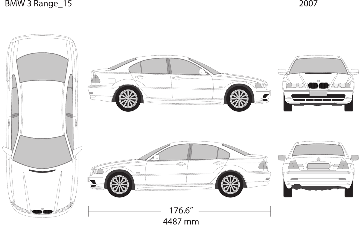 2007 BMW 3 vector wrap template V15, Design-Ready PDF - GravBase