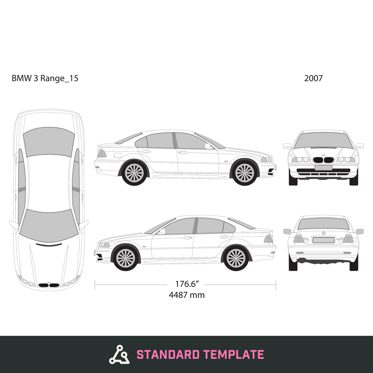 2007 BMW 3 vector wrap template V15, Design-Ready PDF - GravBase