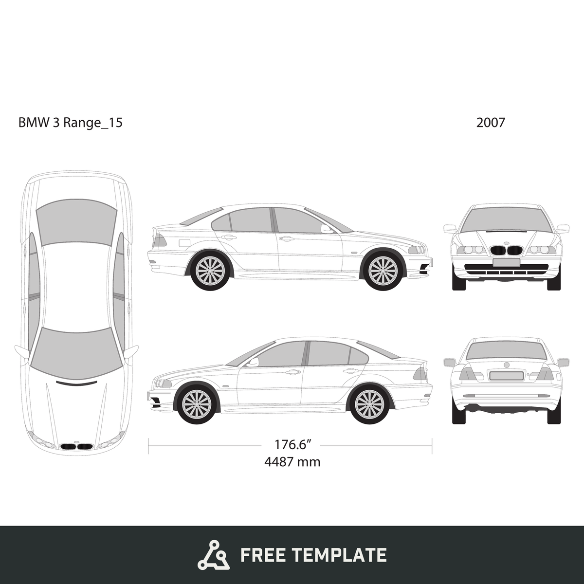 2007 BMW 3 free vector vehicle wrap template - GravBase