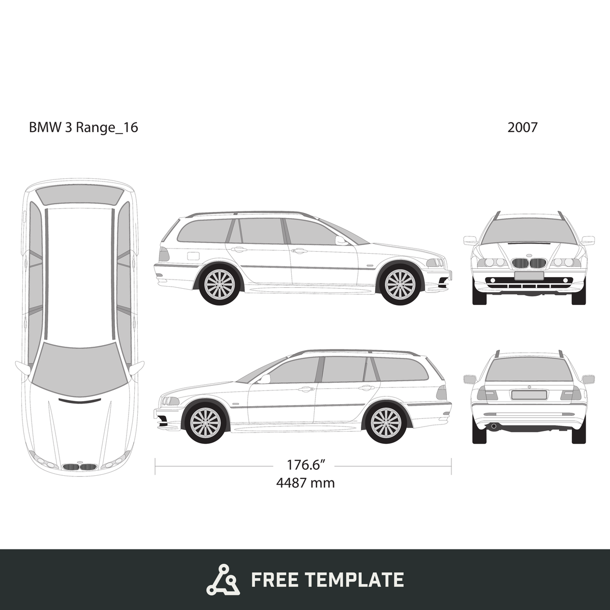2007 BMW 3 free vector vehicle wrap template - GravBase