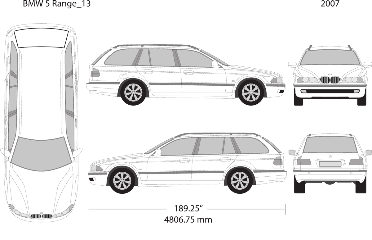 2007 BMW 5 vector wrap template V13, Design-Ready PDF - GravBase