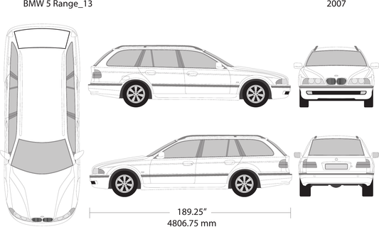 2007 BMW 5 vector wrap template V13, Design-Ready PDF - GravBase