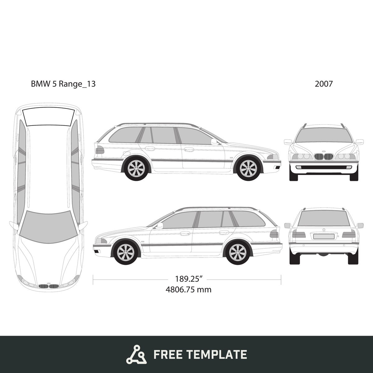 2007 BMW 5 free vector vehicle wrap template - GravBase