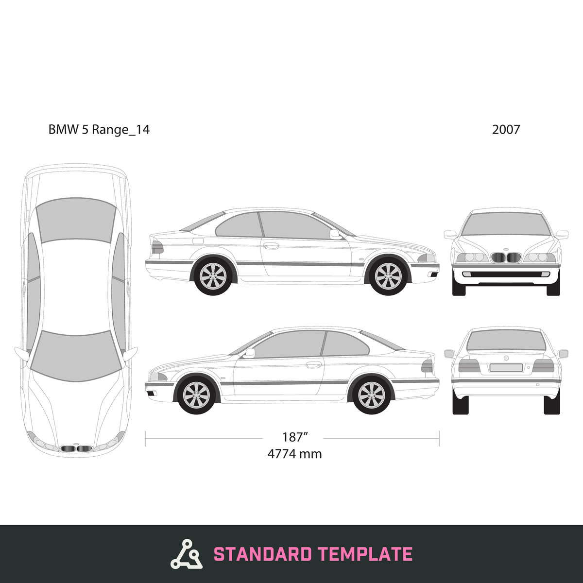 2007 BMW 5 vector wrap template V14, Design-Ready PDF - GravBase