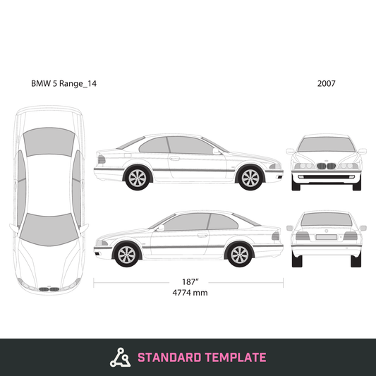 2007 BMW 5 vector wrap template V14, Design-Ready PDF - GravBase
