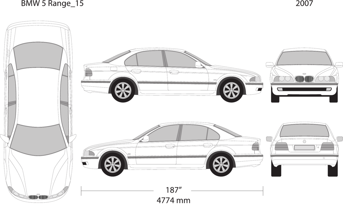2007 BMW 5 vector wrap template V15, Design-Ready PDF - GravBase