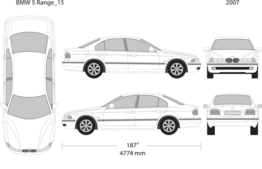 2007 BMW 5 vector wrap template V15, Design-Ready PDF - GravBase