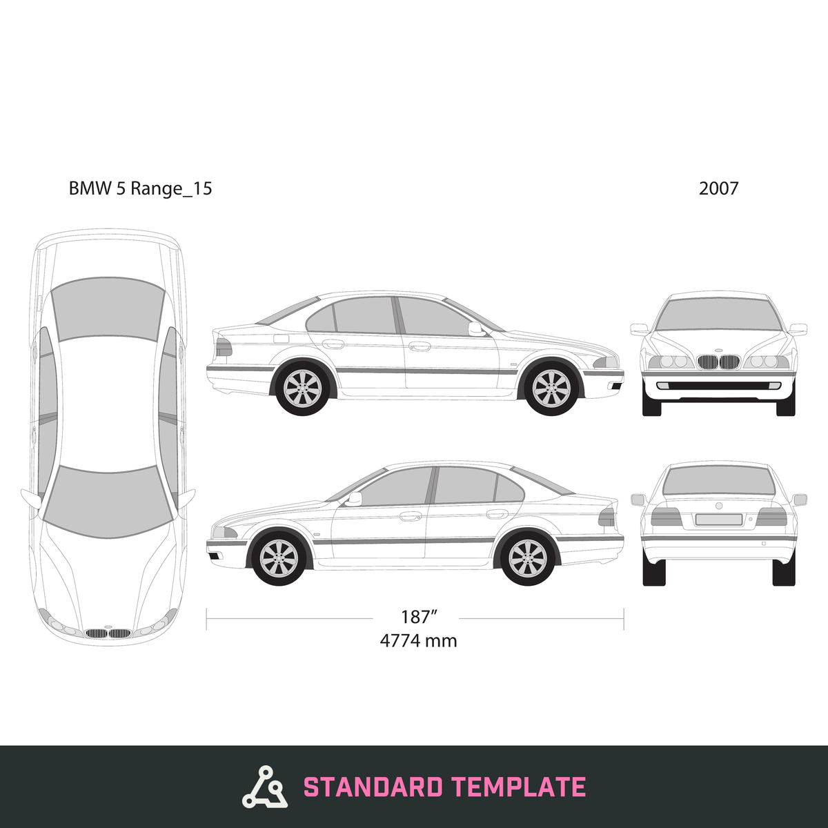 2007 BMW 5 vector wrap template V15, Design-Ready PDF - GravBase