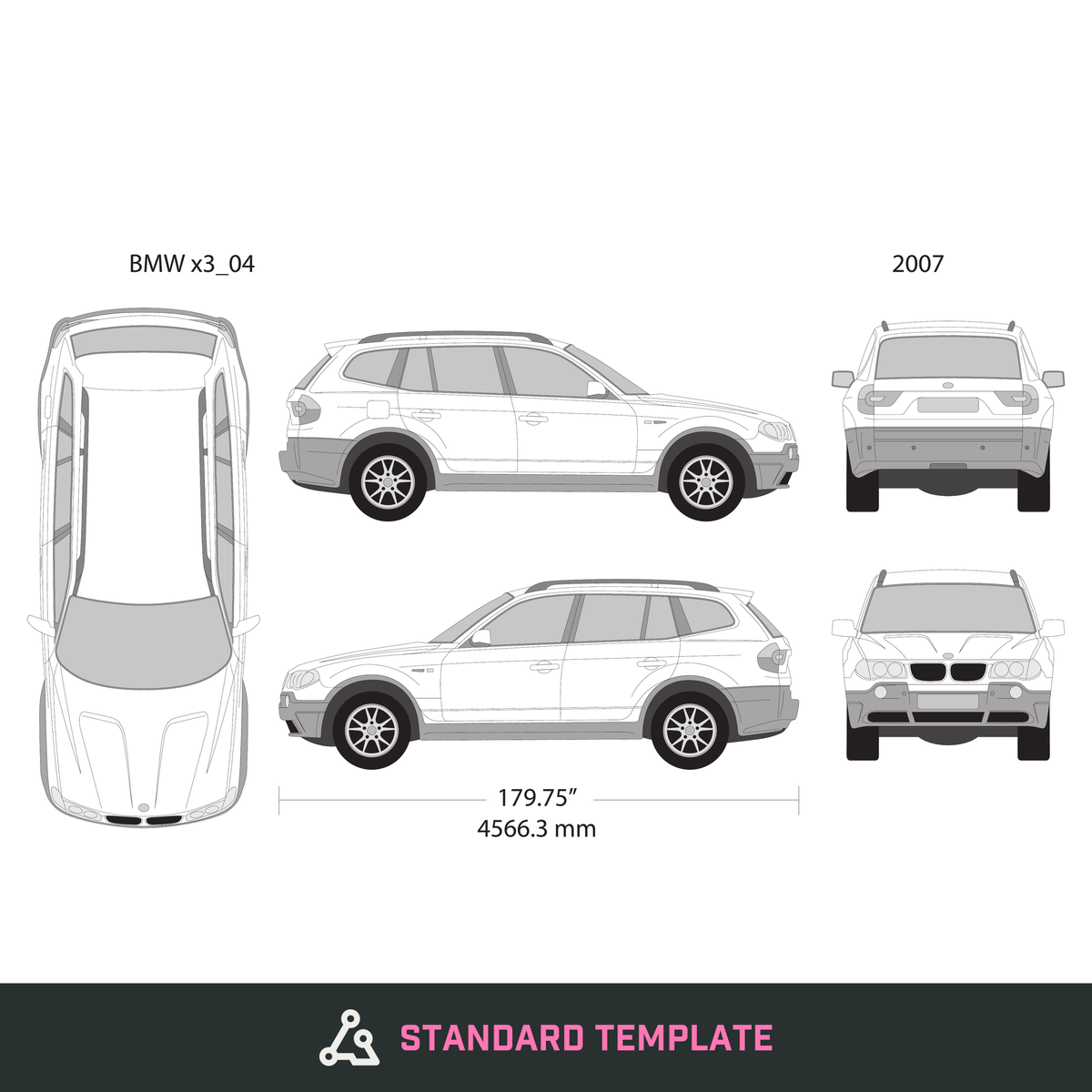 2007 BMW X3 vector wrap template, Design-Ready PDF - GravBase