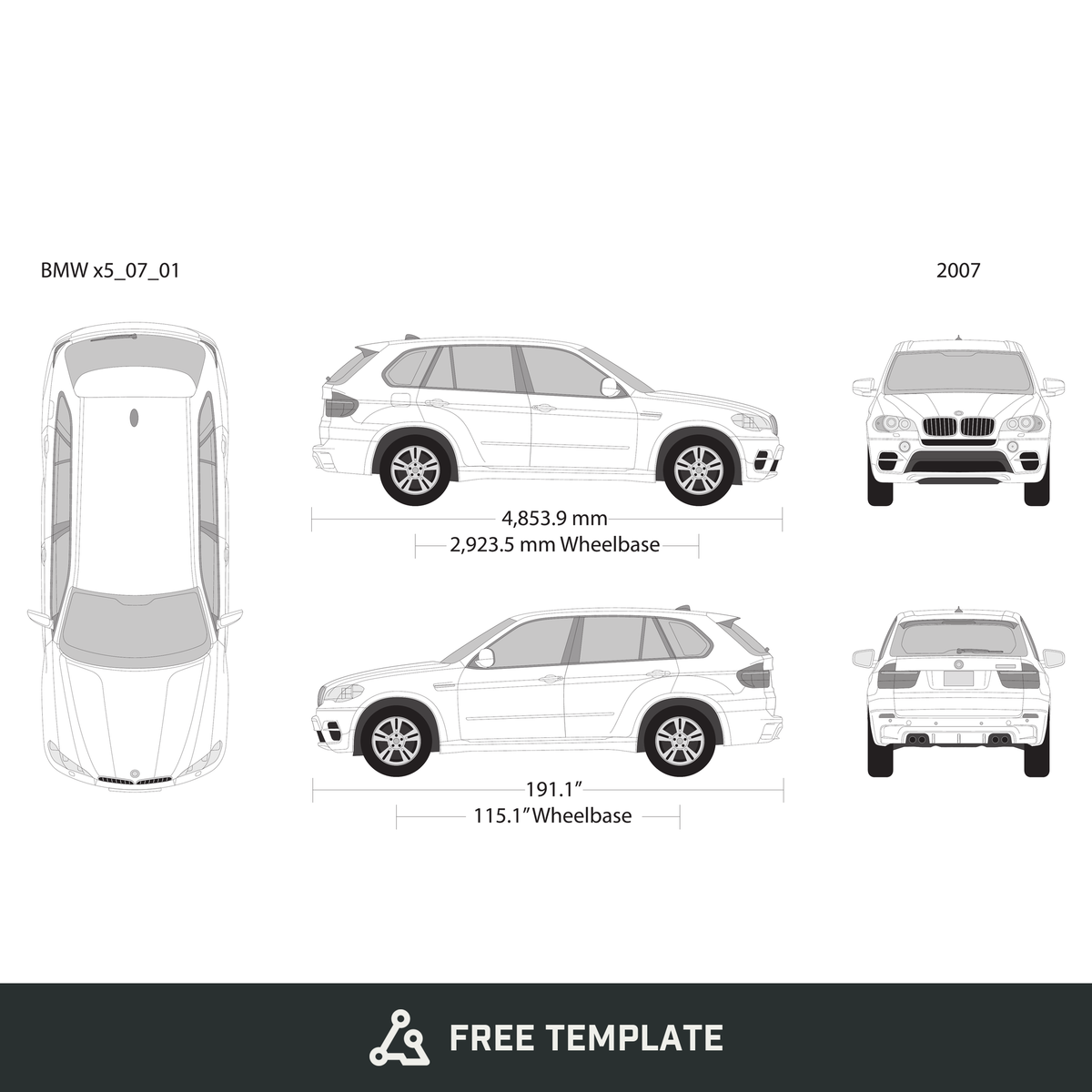 2007 BMW X5 free vector vehicle wrap template - GravBase