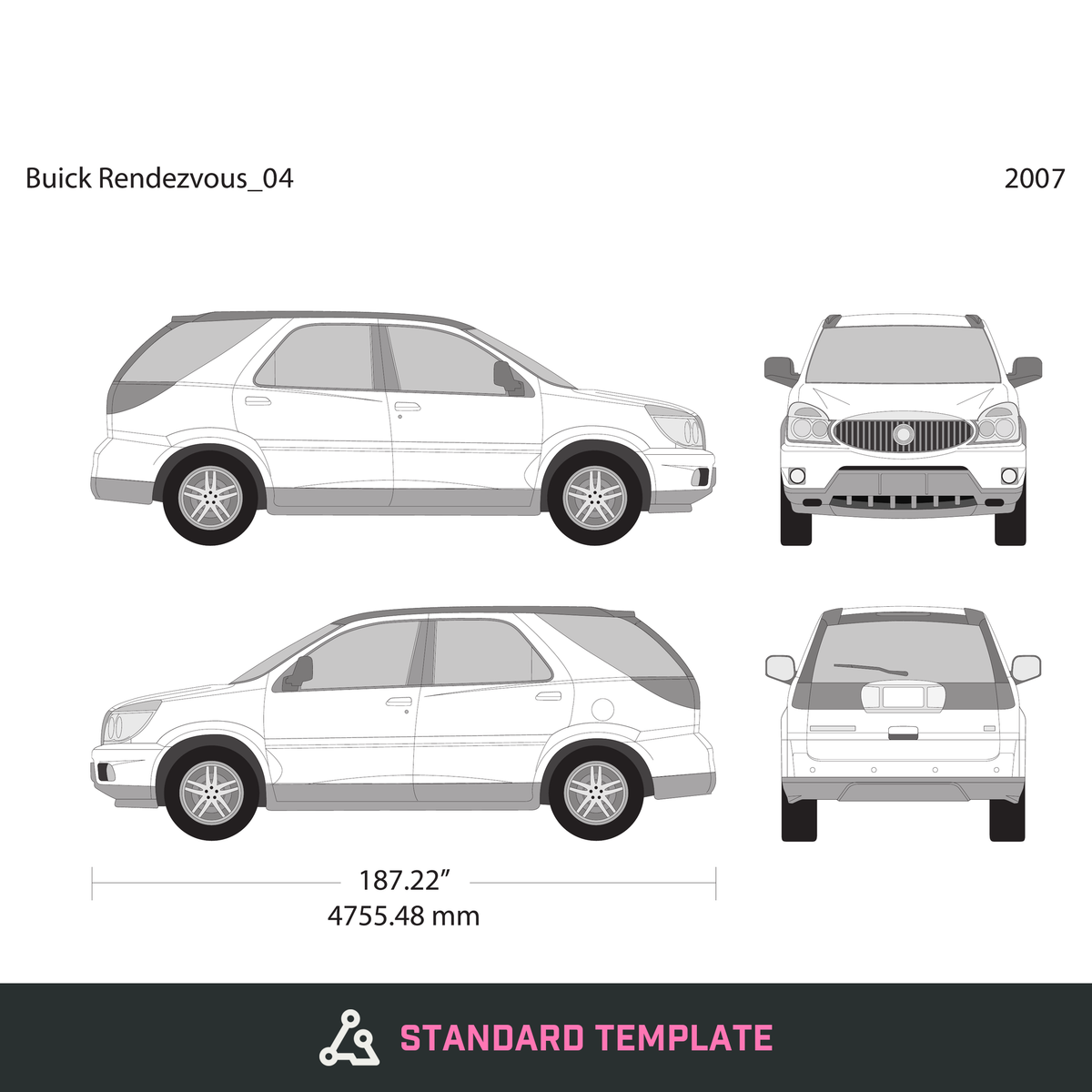 2007 Buick Rendezvous vector wrap template, Design-Ready PDF - GravBase