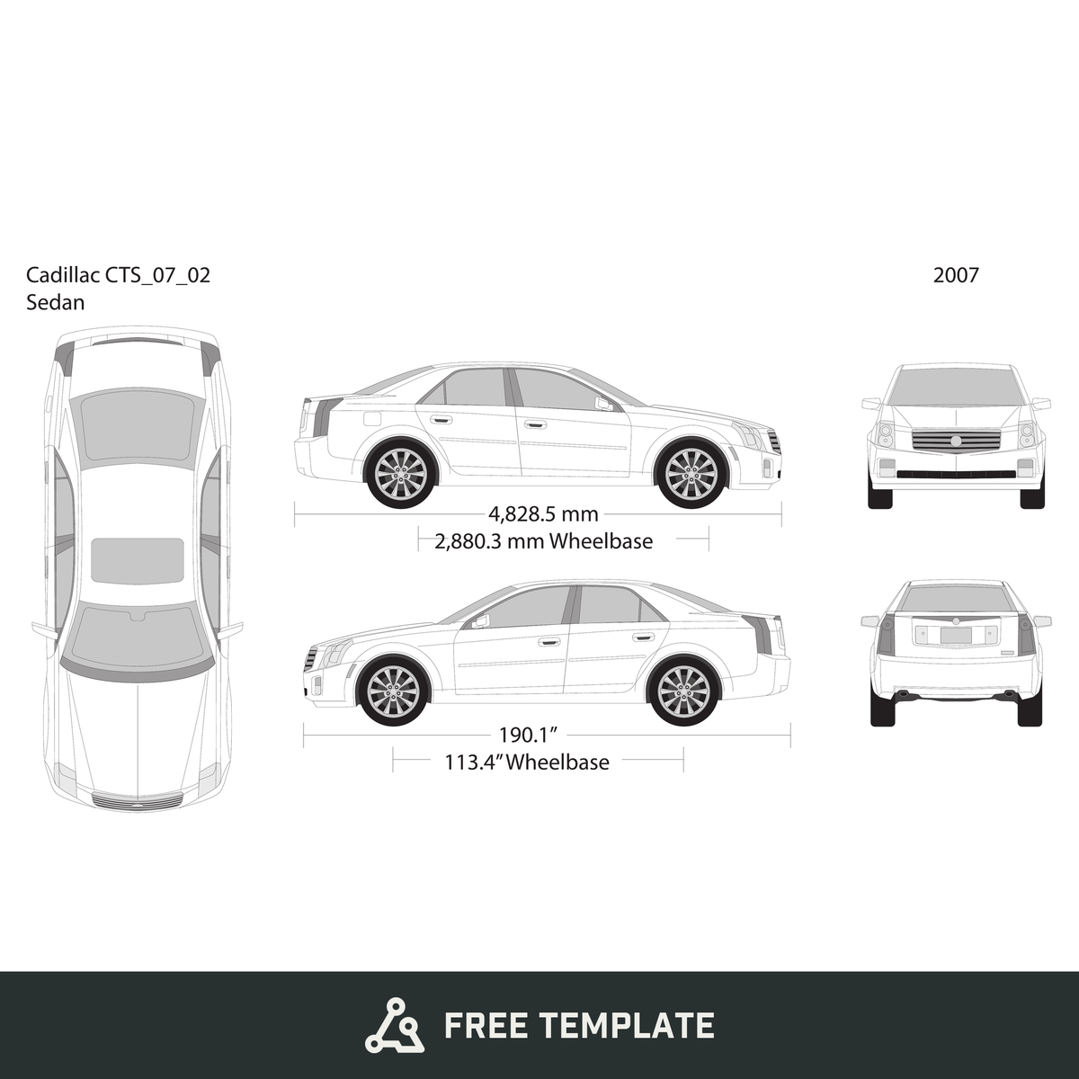2007 Cadillac CTS free vector vehicle wrap template - GravBase