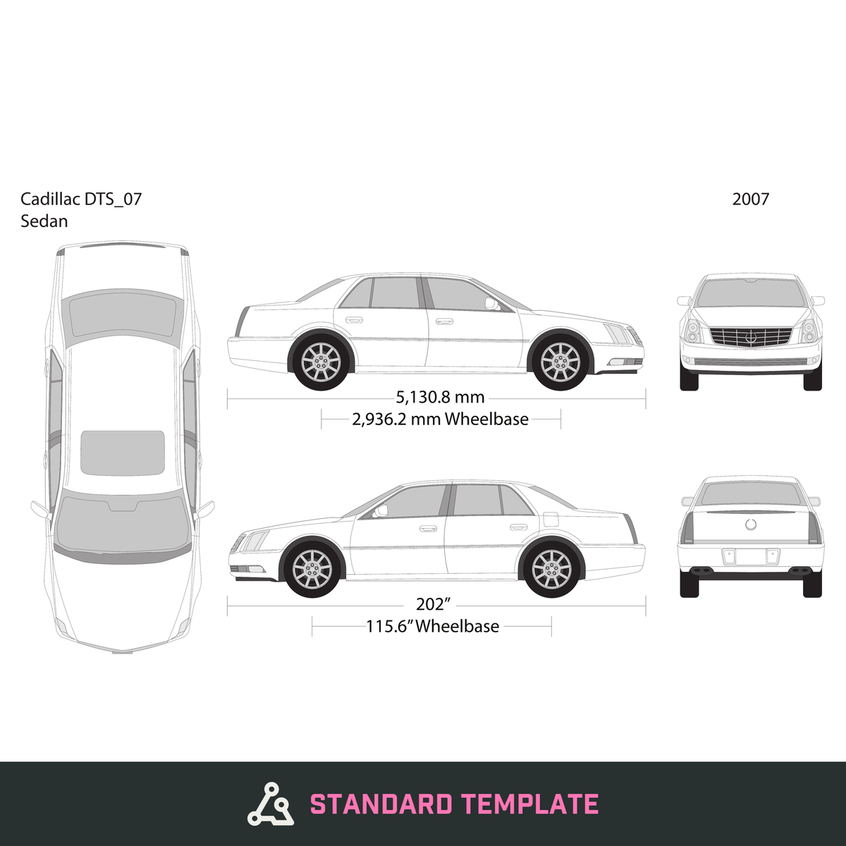 2007 Cadillac DTS vector wrap template, Design-Ready PDF - GravBase