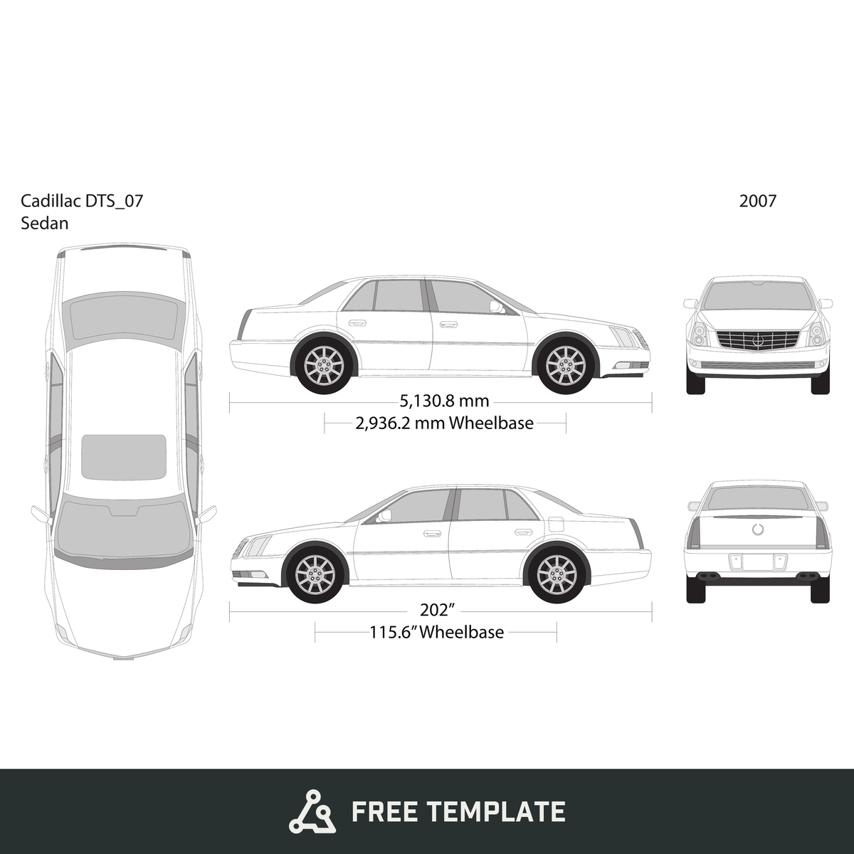 2007 Cadillac DTS free vector vehicle wrap template - GravBase