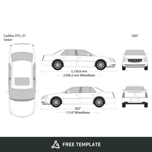 2007 Cadillac DTS free vector vehicle wrap template - GravBase