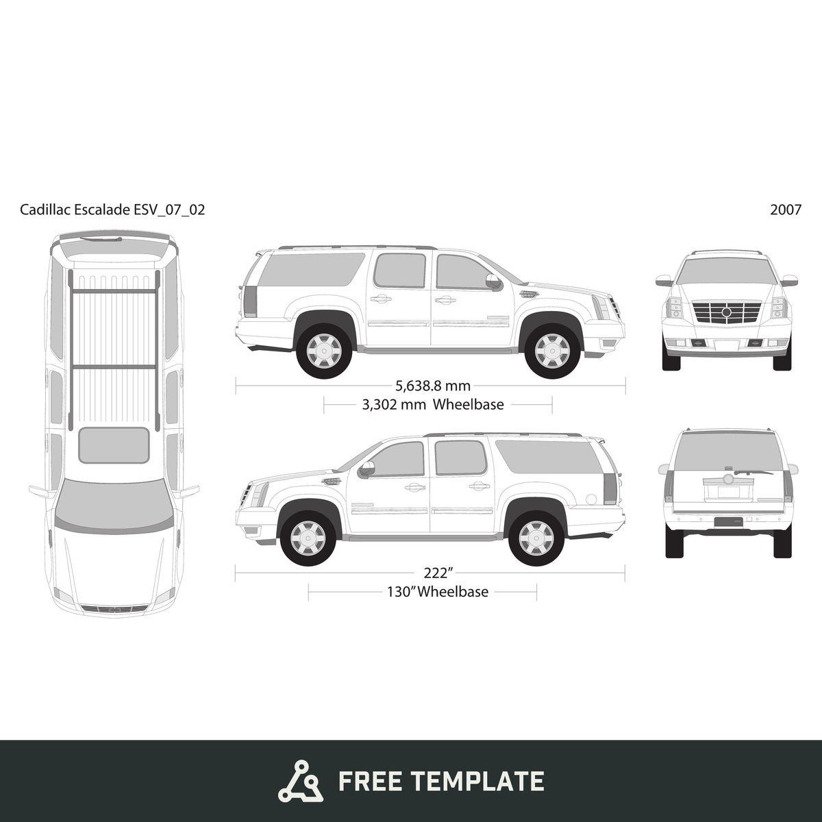 2007 Cadillac Escalade free vector vehicle wrap template - GravBase