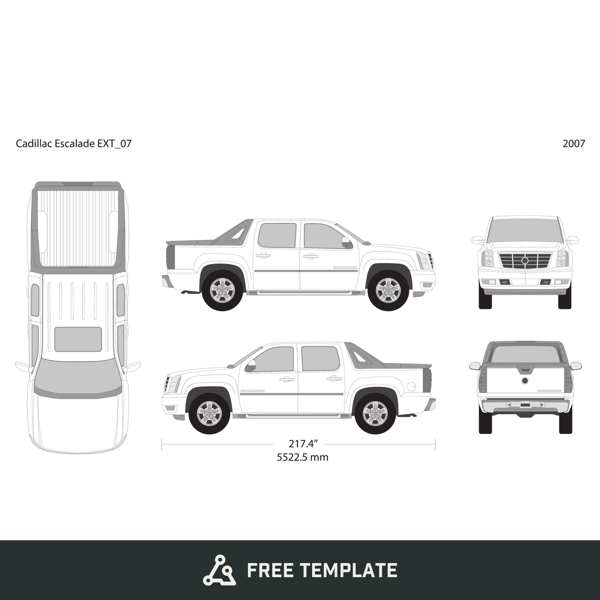 2007 Cadillac Pick Ups Escalade EXT free vector vehicle wrap template - GravBase