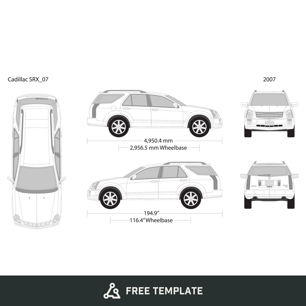 2007 Cadillac SRX free vector vehicle wrap template - GravBase