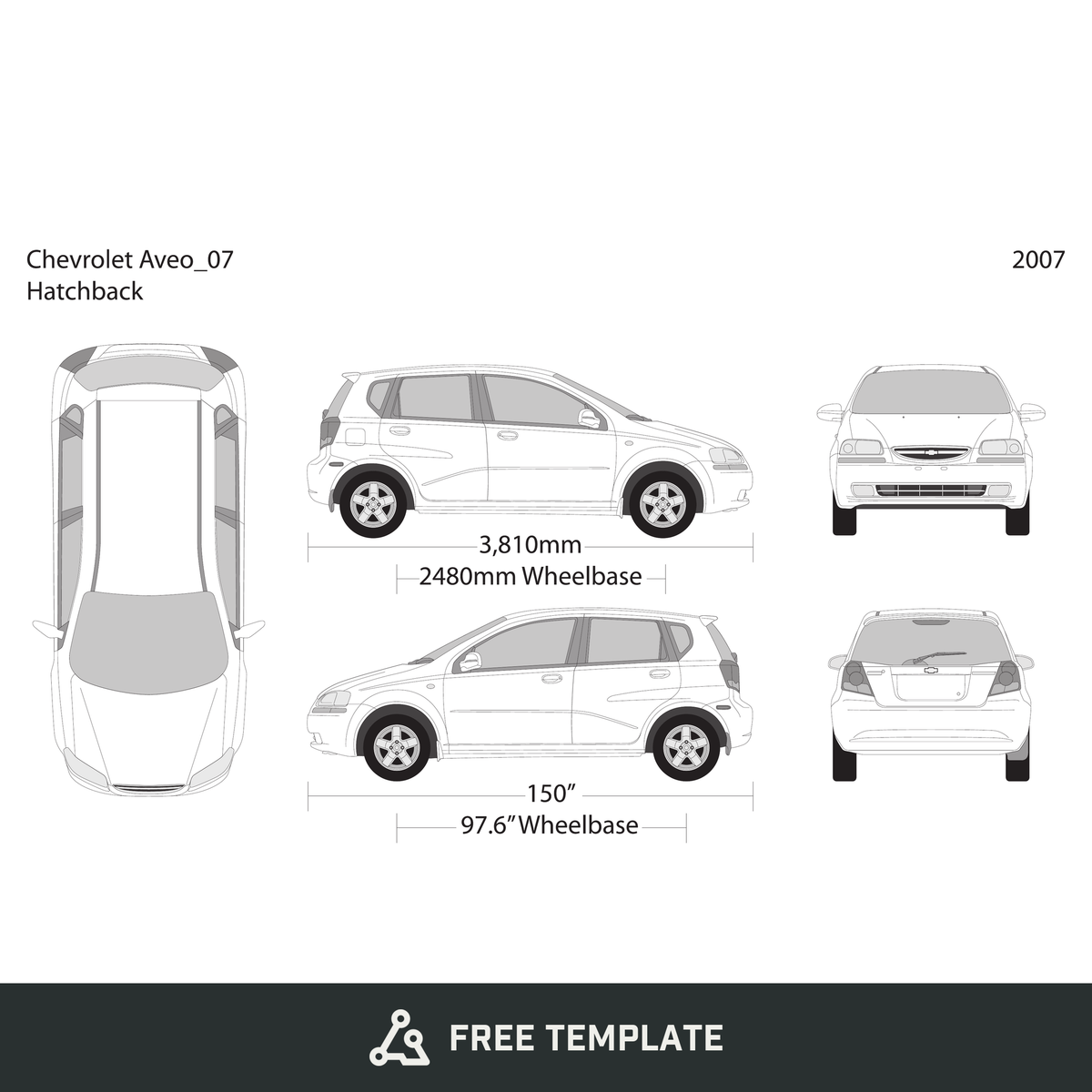2007 Chevy Aveo Hatchback free vector vehicle wrap template - GravBase