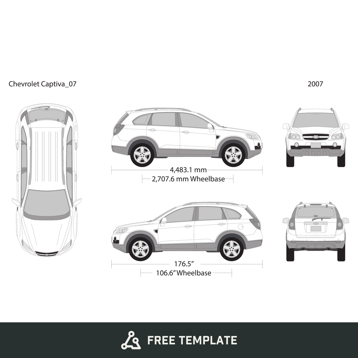2007 Chevy Captiva free vector vehicle wrap template - GravBase