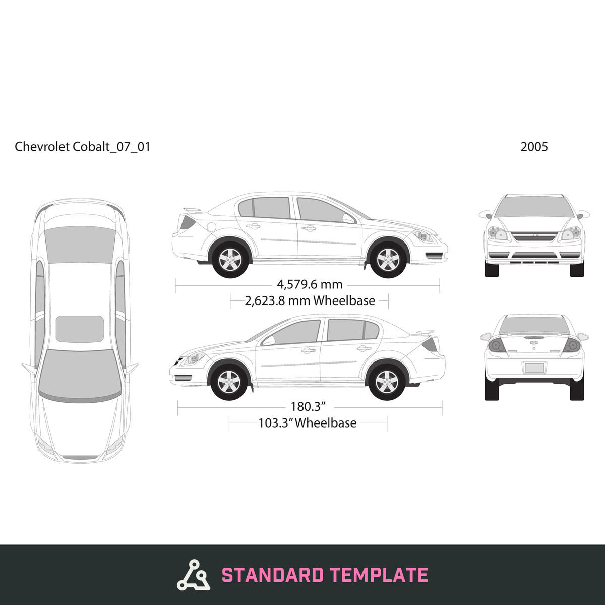 2007 Chevy Cobalt vector wrap template V01, Design-Ready PDF - GravBase