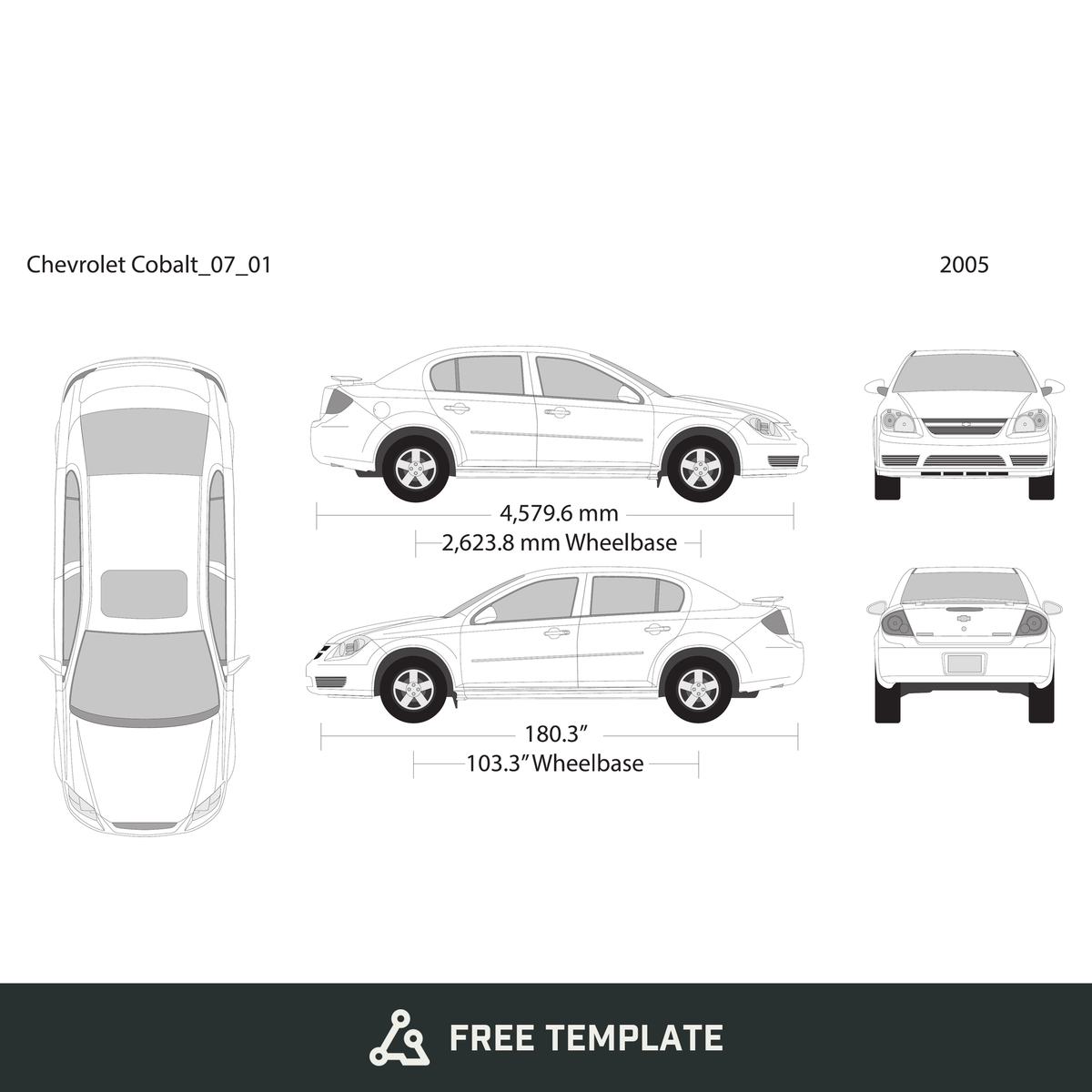 2007 Chevy Cobalt free vector vehicle wrap template - GravBase