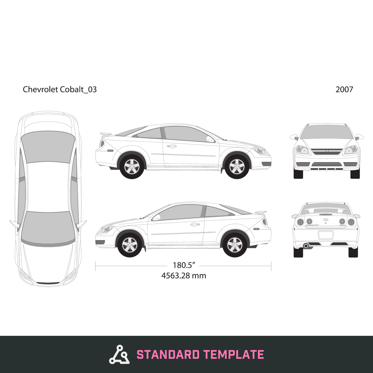 2007 Chevy Cobalt vector wrap template V02, Design-Ready PDF - GravBase