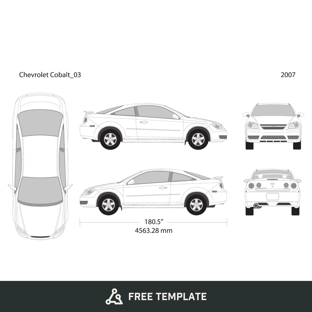 2007 Chevy Cobalt free vector vehicle wrap template - GravBase