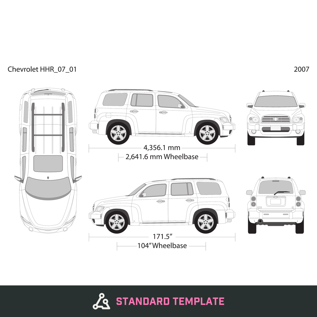 2007 Chevy HHR vector wrap template V01, Design-Ready PDF - GravBase