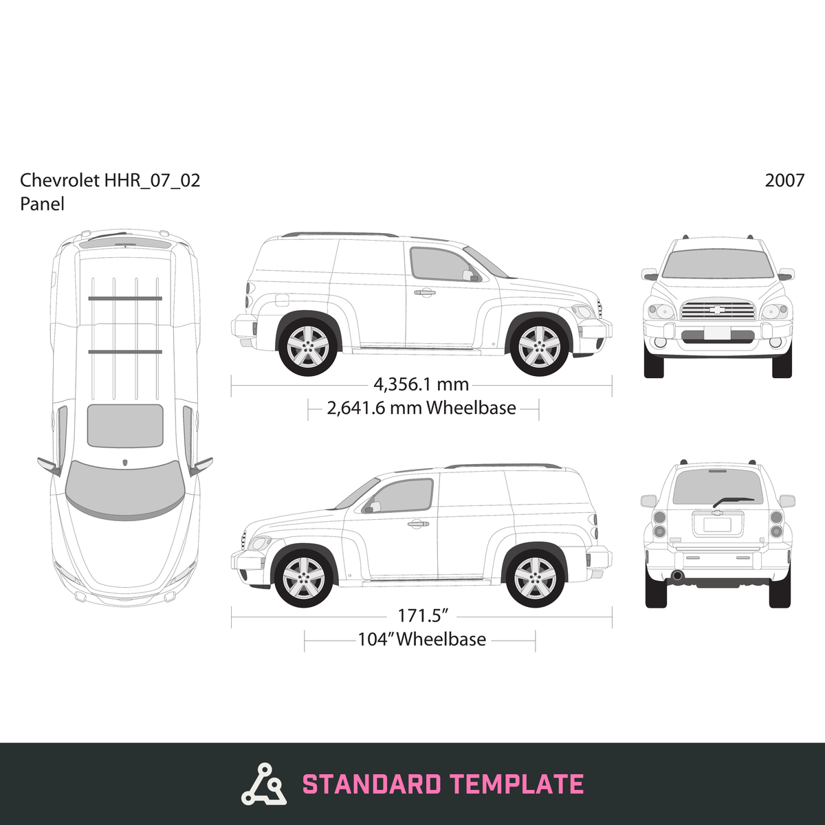 2007 Chevy HHR vector wrap template V02, Design-Ready PDF - GravBase