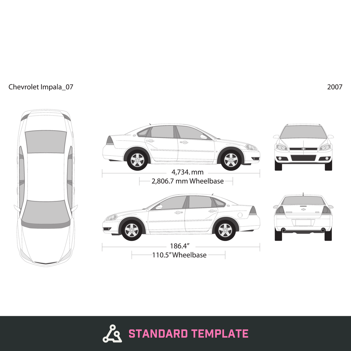 2007 Chevy Impala vector wrap template, Design-Ready PDF - GravBase