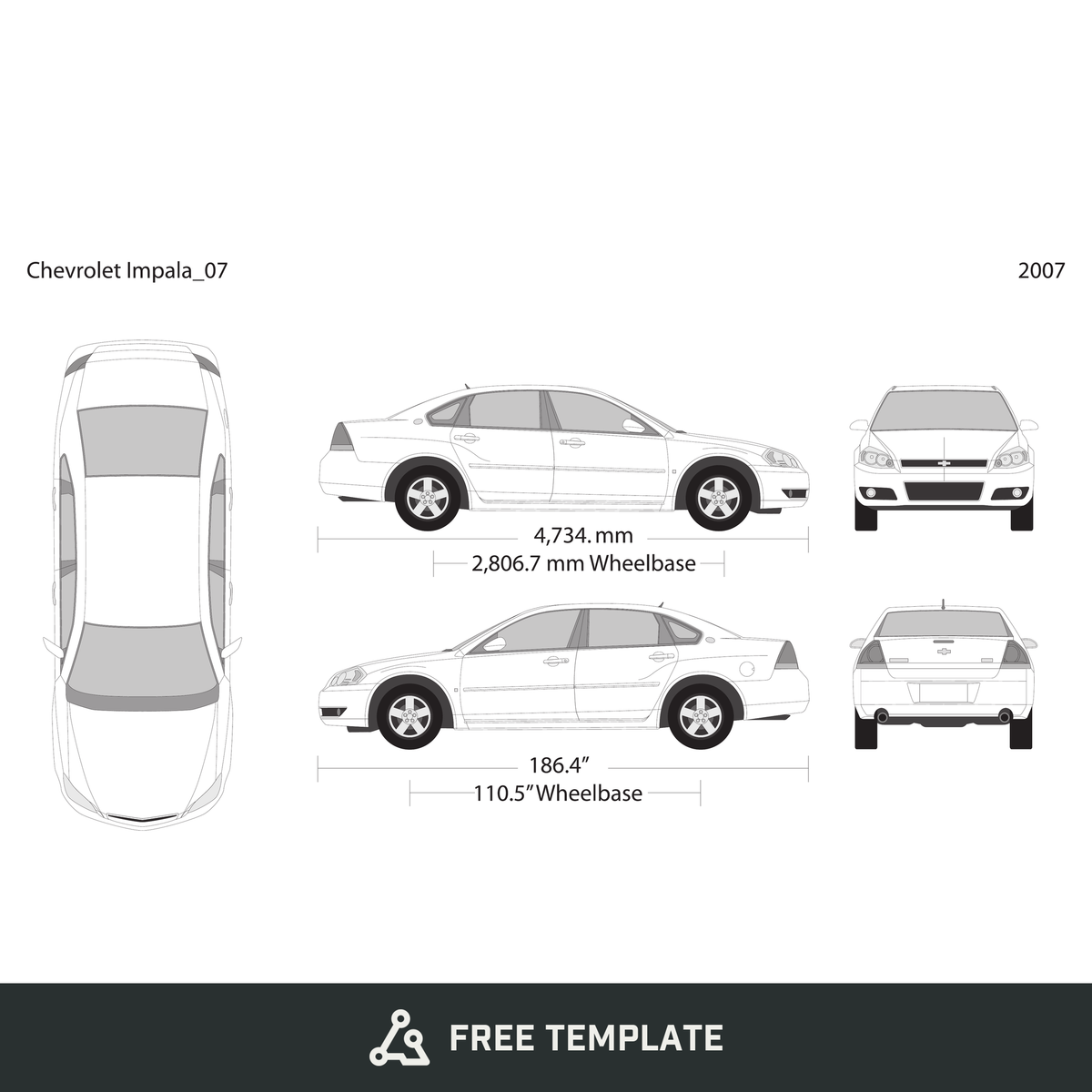 2007 Chevy Impala free vector vehicle wrap template - GravBase