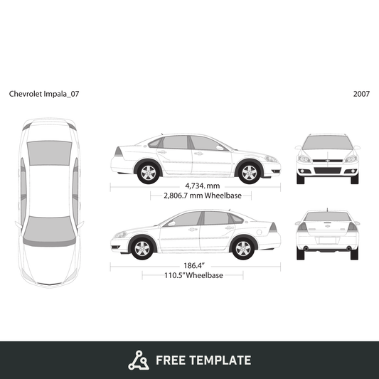 2007 Chevy Impala free vector vehicle wrap template - GravBase