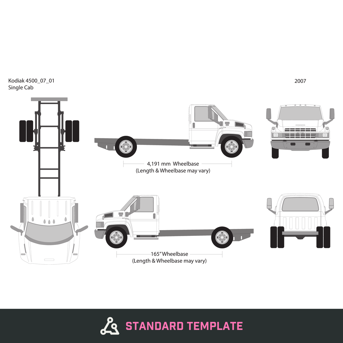 2007 Chevy Kodiak 4500 vector wrap template V01, Design-Ready PDF - GravBase