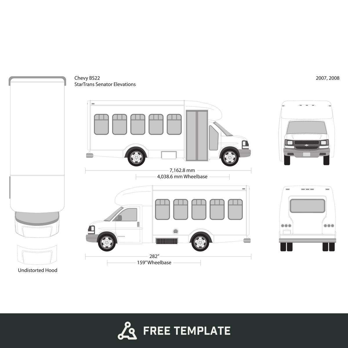 2007 Chevy Shuttle Bus free vector vehicle wrap template - GravBase