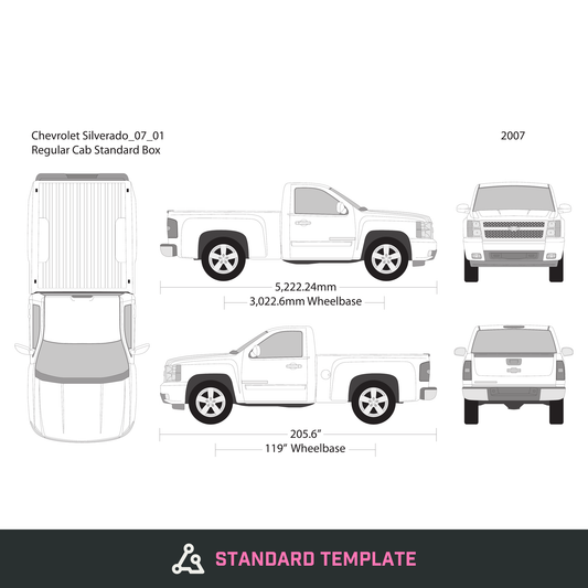 2007 Chevy Silverado 1500 vector wrap template V01, Design-Ready PDF - GravBase