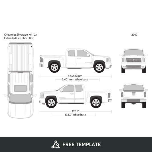2007 Chevy Silverado 1500 free vector vehicle wrap template - GravBase