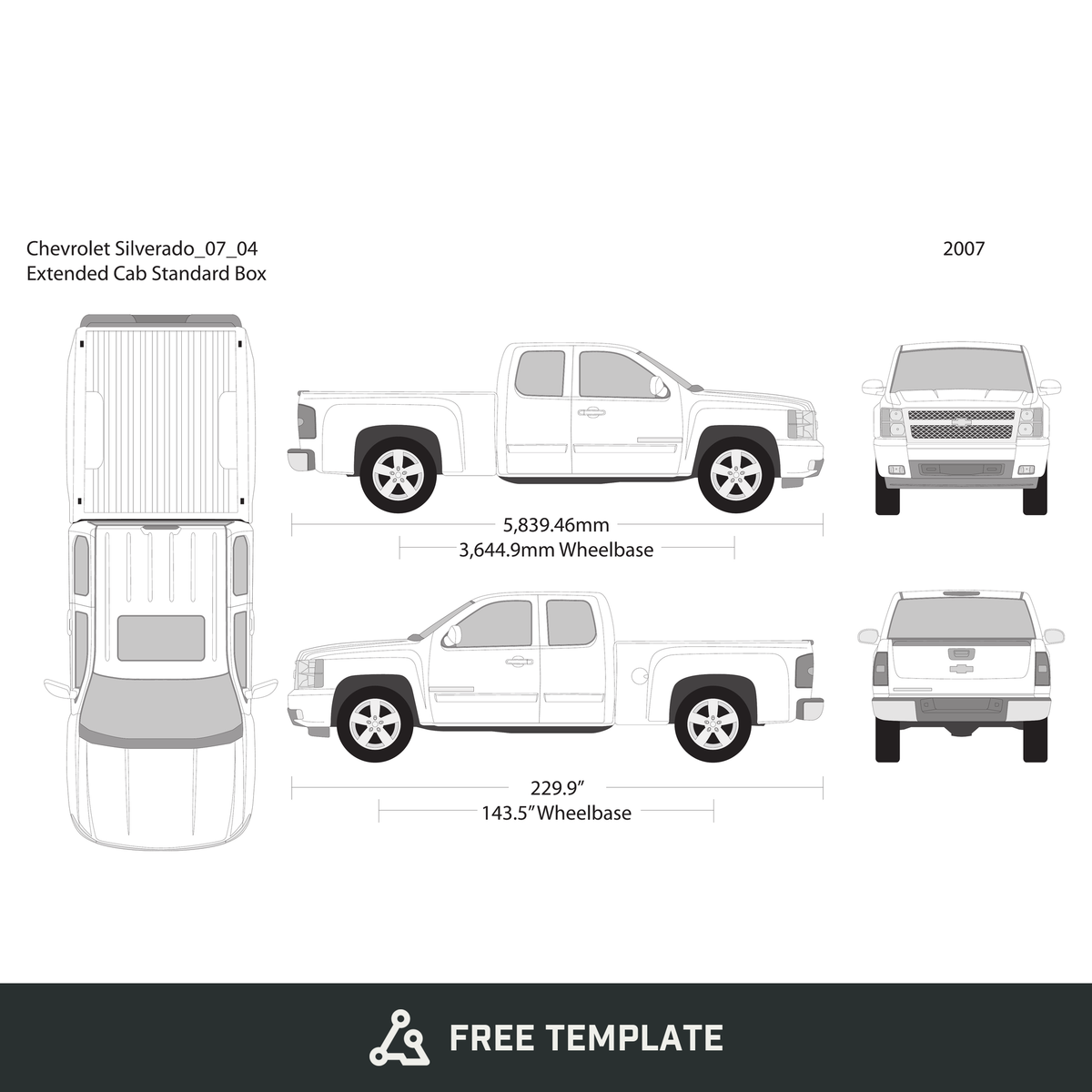 2007 Chevy Silverado 1500 free vector vehicle wrap template - GravBase