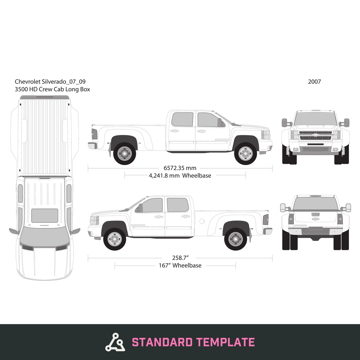 2007 Chevy Silverado 2500-3500 HD vector wrap template V09, Design-Ready PDF - GravBase