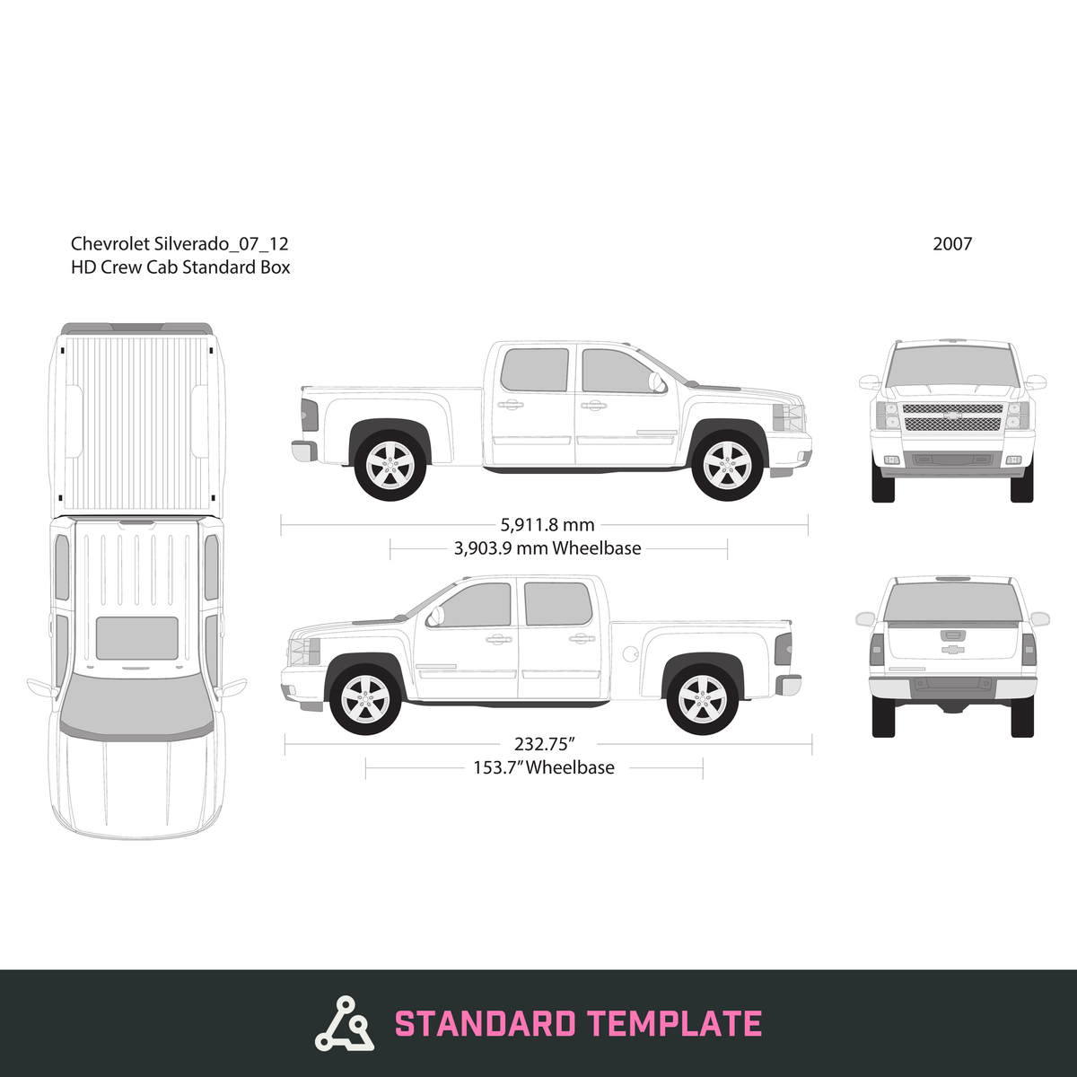 2007 Chevy Silverado 2500-3500 HD vector wrap template V12, Design-Ready PDF - GravBase