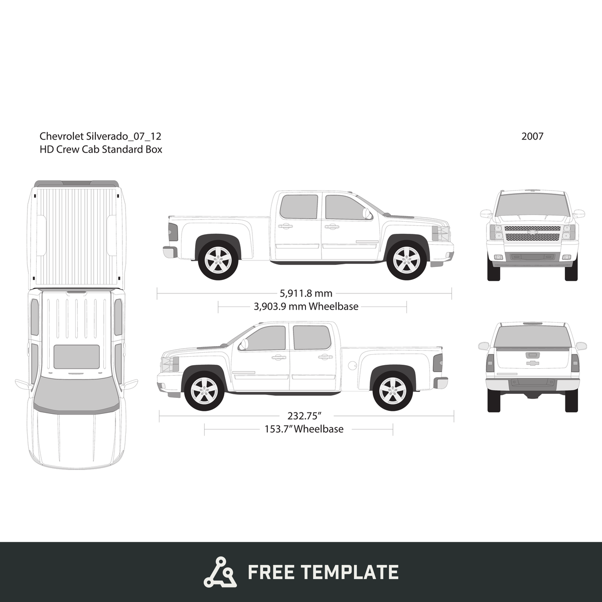 2007 Chevy Silverado 2500-3500 HD free vector vehicle wrap template - GravBase