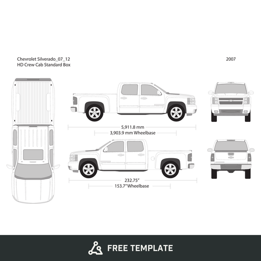 2007 Chevy Silverado 2500-3500 HD free vector vehicle wrap template - GravBase