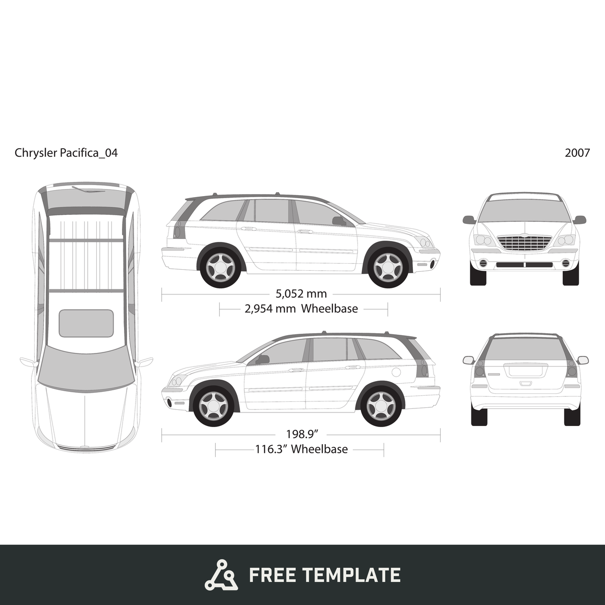 2007 Chrysler Pacifica free vector vehicle wrap template - GravBase