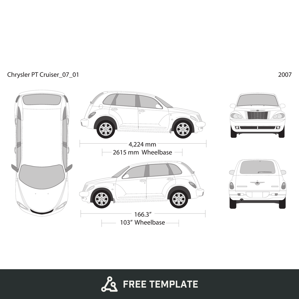 2007 Chrysler PT Cruiser free vector vehicle wrap template - GravBase