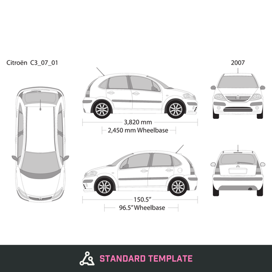 2007 Citroen C3 vector wrap template, Design-Ready PDF - GravBase