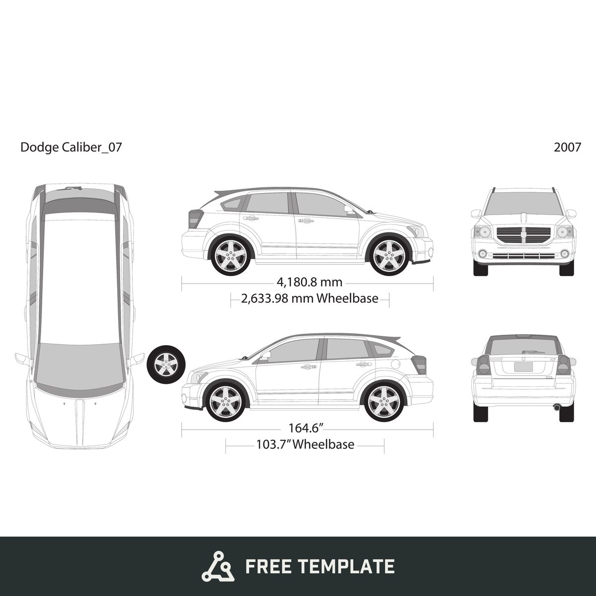 2007 Dodge Caliber free vector vehicle wrap template - GravBase